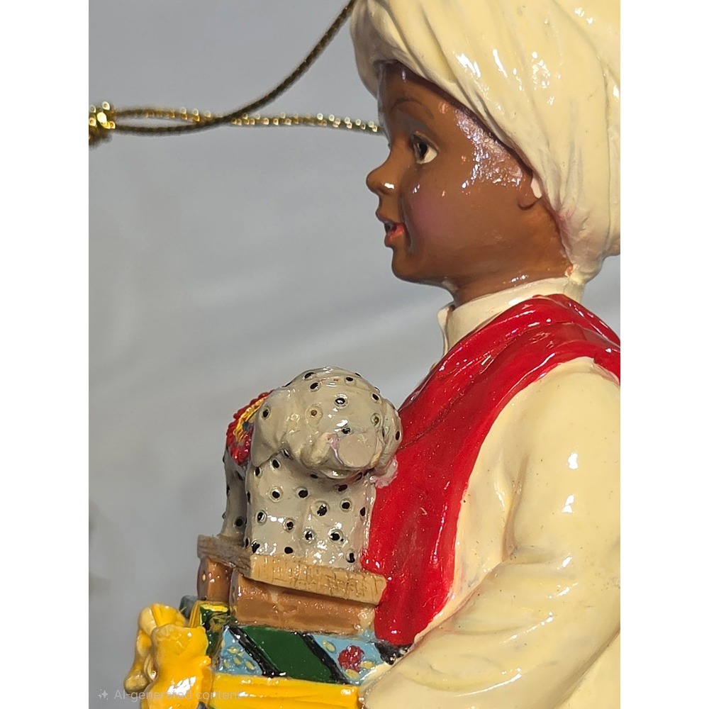 African Heritage Christmas Ornaments Set of 2 Boy with Elephant Girl with Basket - Picture 12 of 16